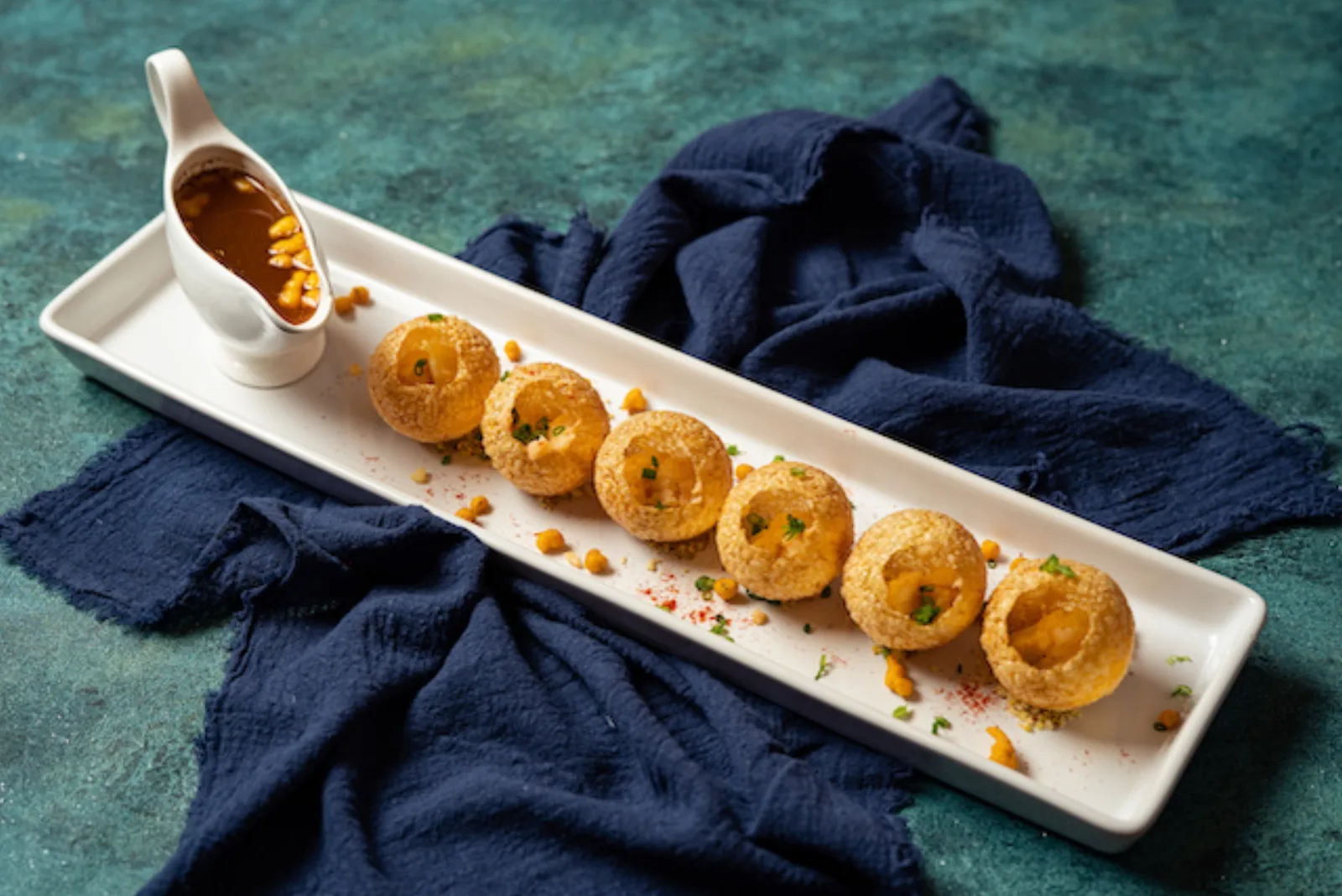 Pani puri arranged for the table