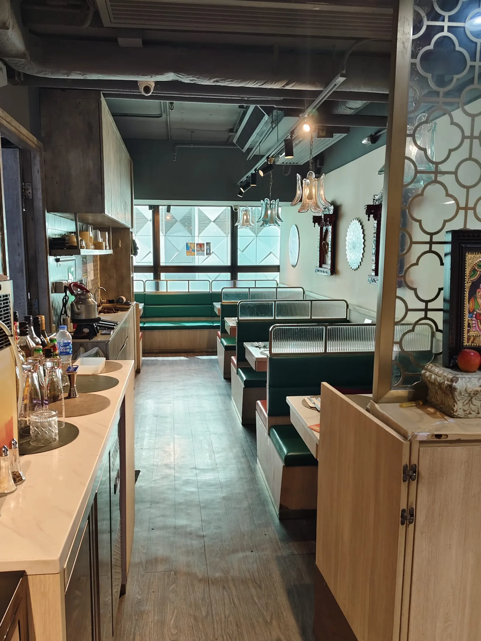 Down the row of dining room booths